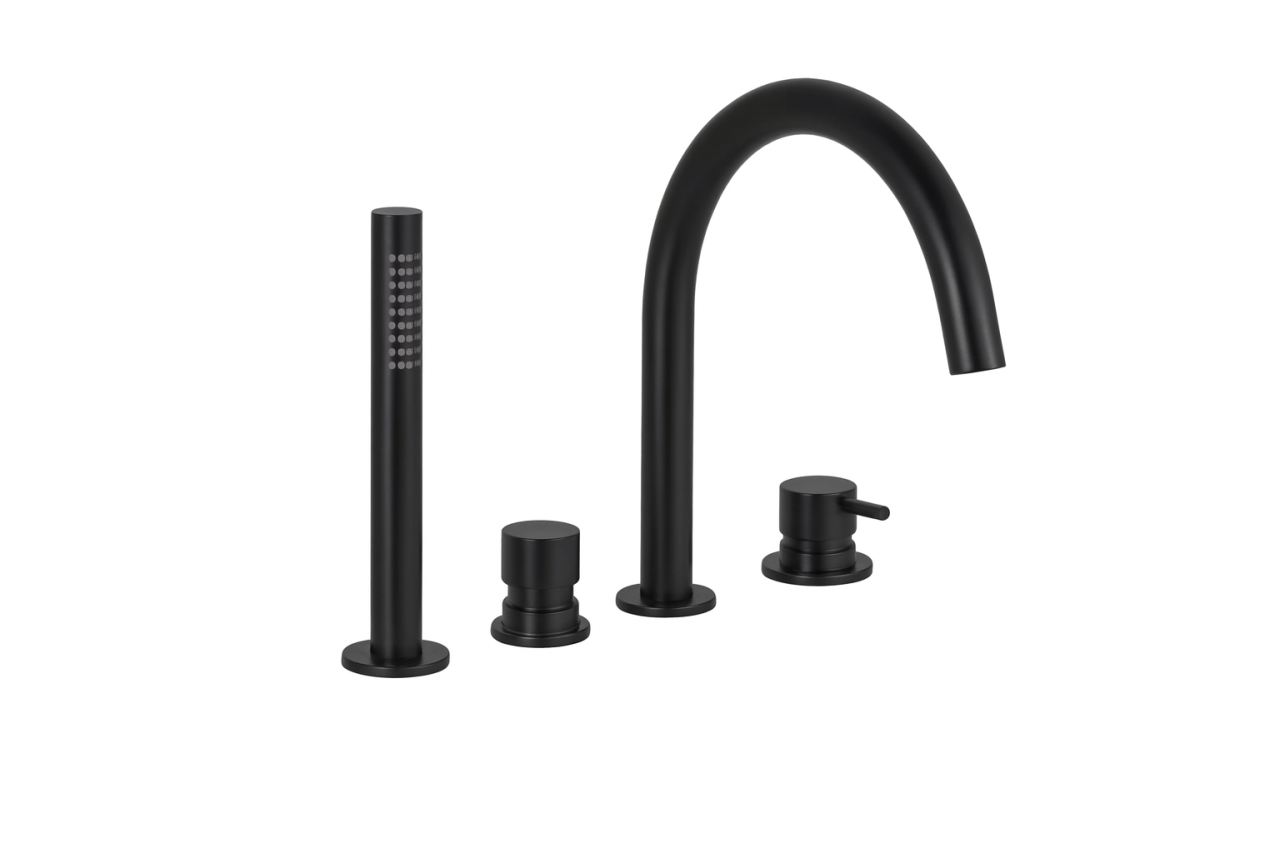 Waterevolution Flow 4-Loch-Badewannenarmatur für die Wandmontage Schwarz T138PR