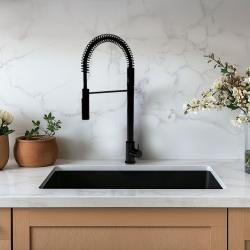 Waterevolution Flow semiprofessioneller Küchenmischer matt schwarz mit Säule und Feder T157PR