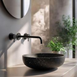 Waterevolution Flow 3-Loch-Einbau-Waschtischarmatur in Mattschwarz mit 21 cm langem Auslauf T1163FPR-21