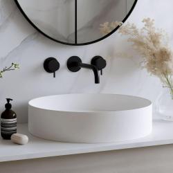 Waterevolution Flow 3-Loch-Einbau-Waschtischarmatur in Mattschwarz mit 15 cm langem Auslauf T1163FPR-15