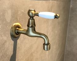 PB klassieke muur fonteinkraan met witte hendel koud water brons 1208853512