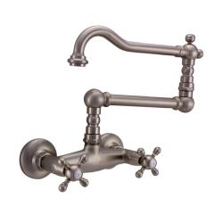 PB klassieke opbouw muurkraan sterknoppen lange draaibare uitloop RVS 1208855462