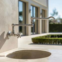 PB klassieke inbouw muur fonteinkraan met sterknop koud water en lange draaibare uitloop chroom 1208855712