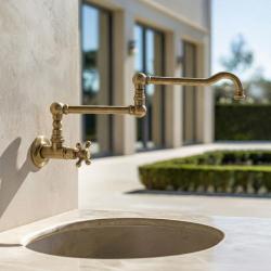 PB klassieke inbouw muur fonteinkraan met sterknop koud water en lange draaibare uitloop brons 1208855722