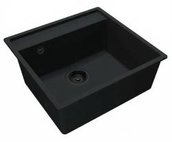 GraniteMy Bremen granieten spoelbak 53x50 cm zwart opbouw onderbouw en vlakinbouw met kraangatbank 1208952256