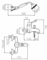PB Nostalgic bath mixer with hand shower set, chrome