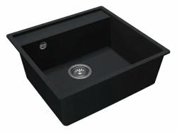 GraniteMy Bremen granieten spoelbak 53x50 cm zwart opbouw onderbouw en vlakinbouw met kraangatbank MET RVS PLUG