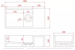 Solid-S Fontana iz kompozitnega materiala, mat črna, Š36 x G18 x V10 cm, s pokrovom, desni model brez odprtine za vodo, 1208954164