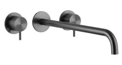 Waterevolution Flow 3-luknjasta vgradna pipa za umivalnik PVD Gun metal z izlivom 25 cm T1163FGME-25