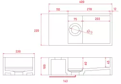 Solide-S Marmeren solide oppervlakte fontein B40xD22xH10cm marmer mat črna levo brez luknje za pipo 1208954632