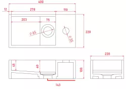 Solid-S Marmor solid surface umivalnik B40xD22xH10cm marmor mat črna desno z luknjo za pipo 1208954634