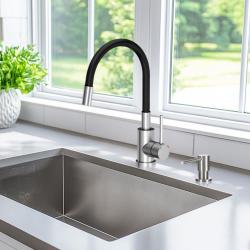 Quadri Bristol stainless steel kitchen mixer tap with flexible black spout 1208956026
