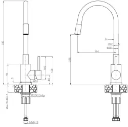 Aquadesign Rezi keukenmengkraan met flexibele zwarte uitloop PVD geborsteld koper 1208955984