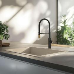 Quadri Retford Keukenmengkraan Zwart met Gouden Afwerking en Flexibele Zwart Uitloop 1208956092