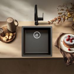 Black sink, 40x40 cm, undermount and top-mount, with stainless steel drain plug 1208956390