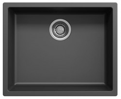 Black sink, 50x40 cm, undermount and top-mount, with stainless steel drain plug 1208956395