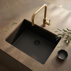 Black sink, 50x40 cm, undermount and top-mount, with black drain plug 1208956396
