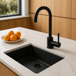 Black sink, 50x40 cm, undermount and top-mount, with black drain plug 1208956396