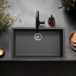Large black sink, 70x40 cm, for undermount or top-mount installation, with stainless steel drain plug 1208956400