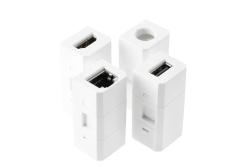 Furniture socket CHARGER PLUS, Ø80 mm, 1xSHUKO, USB A+C, in the set three replaceable modules (USB-A, HDMI, RJ45), cable 1.5 m, white