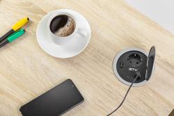 Furniture socket CHARGER, Ø100 mm, 1xSHUKO, 2xUSB-A 2A, cable 1.5 m, gray