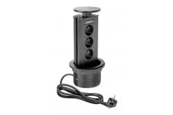 Furniture socket, Ø100 mm, 3xSHUKO, cable 1.8 m, black