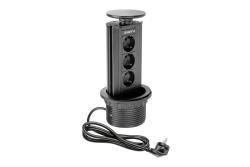Furniture socket, Ø100 mm, 3xSHUKO, cable 1.8 m, black