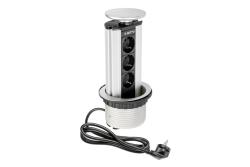 Furniture socket, Ø100 mm, 3xSHUKO, cable 1.8 m, aluminum