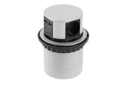 Furniture socket COMFORT, Ø100 mm, 3xSHUKO, 2xUSB-A, 2.4A, cable 1.5 m, aluminum