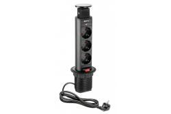Furniture socket, Ø60 mm, 3xSHUKO, cable 1.8 m, black