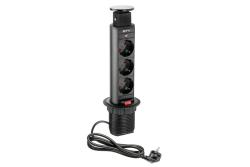 Furniture socket, Ø60 mm, 3xSHUKO, cable 1.8 m, black