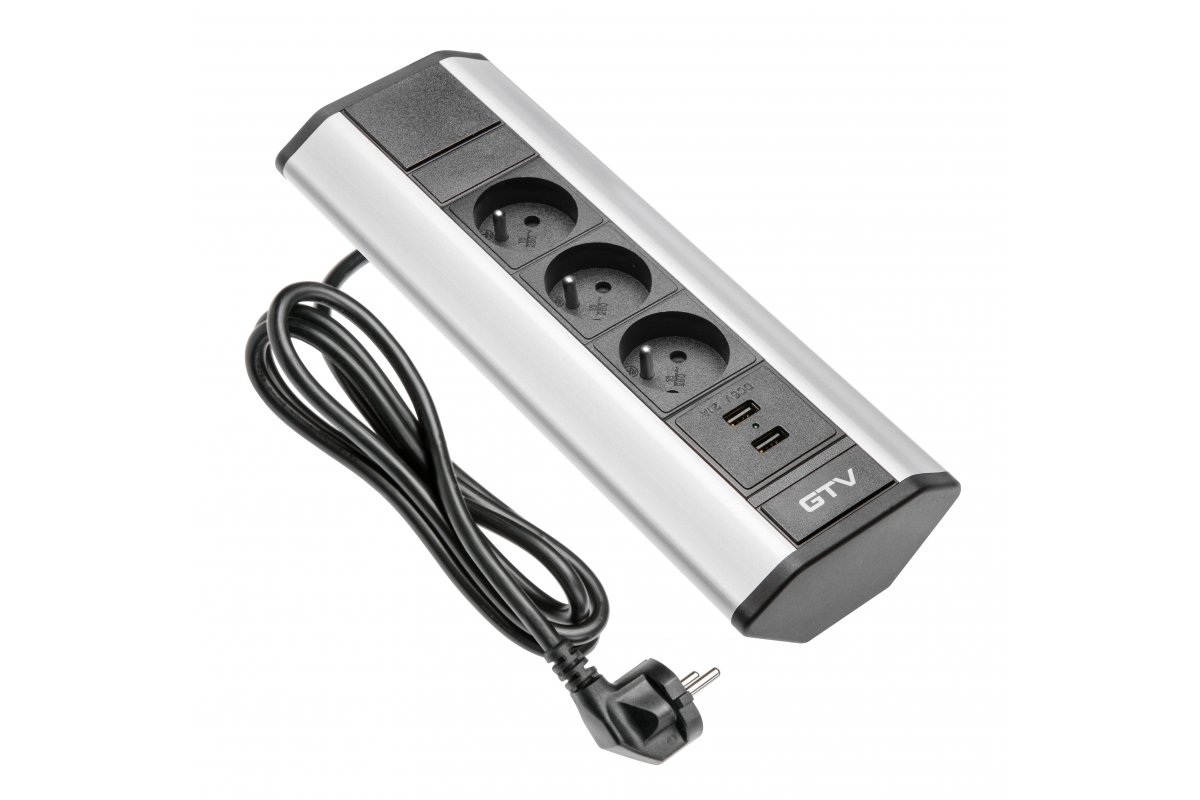 Indux Corner Silver Corner Outlet 3x Type E Grounded Outlets + 2x USB-A 2.1A 3600W
