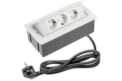 Furniture socket SOFT, 3xSHUKO, cable 1.5 m, white