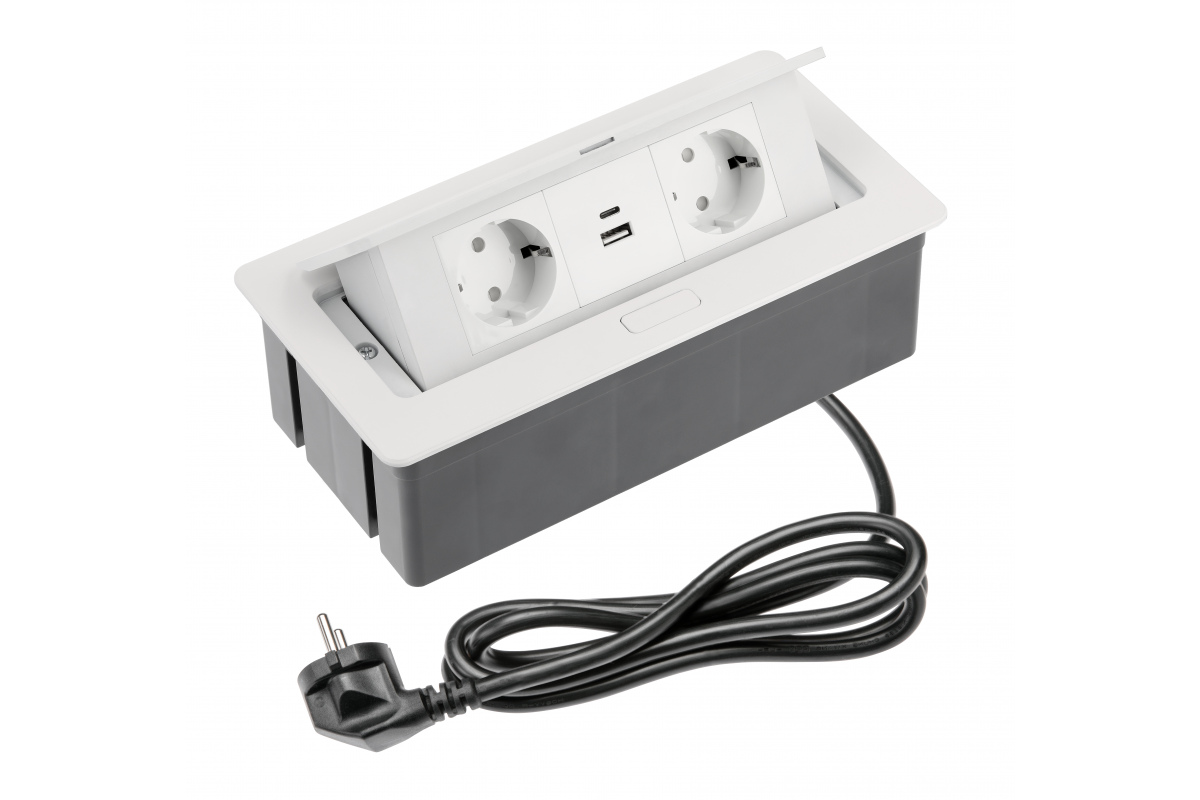 Indux SOFT Flush-Mount Outlet White 2x Grounded Outlets (Type F) + USB-A & USB-C 3600W