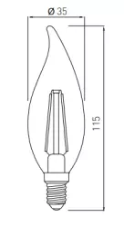 Decor Lumiere candle LED lamp E14 Filament candlelight 1800K Smoked glass 35mm