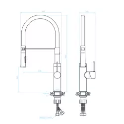 Aquadesign eenhendel keukenmengkraan chroom/zwart met flexibele uitloop 1208958222