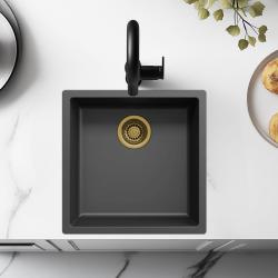 Black 40x40 cm undermount/overmount sink with gold drain plug 1208968034