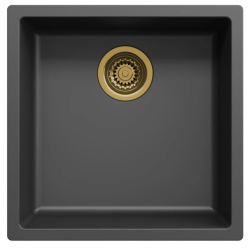 Black 40x40 cm undermount/overmount sink with gold drain plug 1208968034