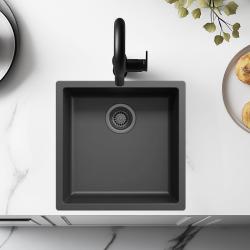 Black sink, 40x40 cm, undermount/countertop installation, with gun metal drain plug 1208968035