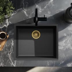 Black sink, 50x40 cm, undermount and top-mount, with gold drain plug 1208968037