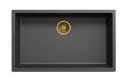 Large black sink, 70x40 cm, undermount/overmount, with gold drain stopper 1208968040