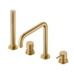 Waterevolution Flow 4-luknjasta kopalna armatura za montažo na rob kadi, brušena medenina naravna H T138HLE