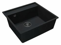 GraniteMy Bremen Granieten Spoelbak 53x50 cm Zwart – Opbouw, Onderbouw en Vlakinbouw met Kraangatbank en Gun metal Plug 1208969971