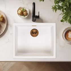 White Sink, 50x40 cm, Under-mount or Over-mount, with Brass Plug 1208970533