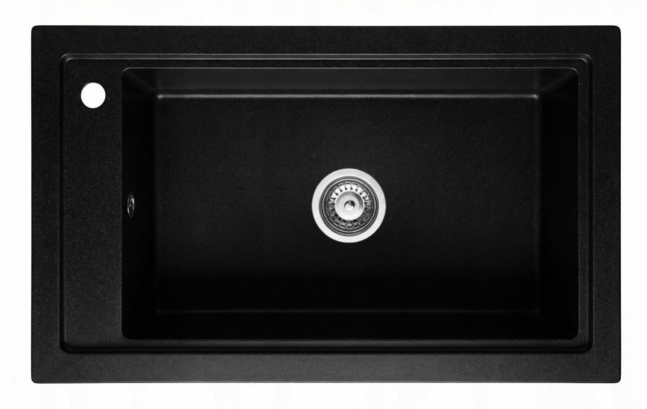 Graniteland Magra Granite Black Built-in Sink 686 x 427 mm with faucet hole bench and Stainless Steel Plug 1208970616