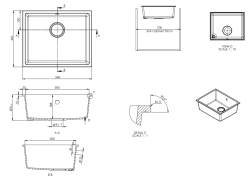 GraniteMy Universal Granite Grey Sink 50x40 cm Surface Mount, Under Mount and Flush Mount with Black Plug 1208970759