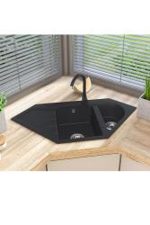 Graniteland Amiata Granite Black Corner Sink, surface-mounted, 955x489mm, with stainless steel plug 1208971120