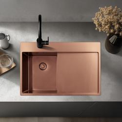 Pure.Sink Exclusivo  Koperen kleine spoelbak met afdruipgedeelte 78x52 cm Tapwing links PEX3478LT-62