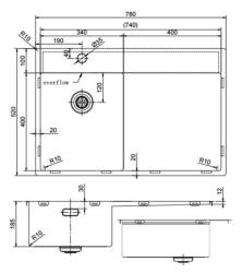 Pure.Sink Exclusivo Koperen spoelbak 74x40 cm Tapwing met afdruipgedeelte 10mm radius onderbouw vlakinbouw en opbouw PEX3478LT-62