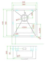 Pure.Sink Luxion Zwarte spoelbak 36x40 cm onderbouw, vlakinbouw en opbouw PLX3640-63